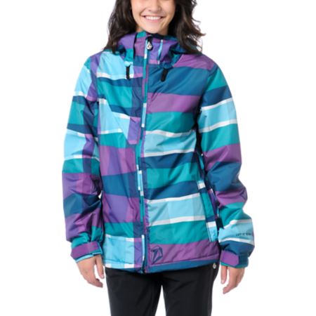 Volcom Girls Threat 5k Blue & Purple Stripe 2013 Snowboard Jacket