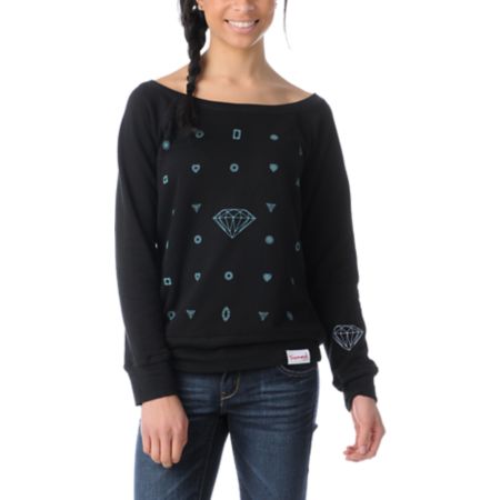 Diamond Supply Girls Many Diamonds Black Crew Neck Sweatshirt