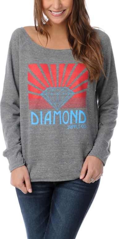 Diamond Supply Girls Shining Heather Grey Crew Neck Sweatshirt