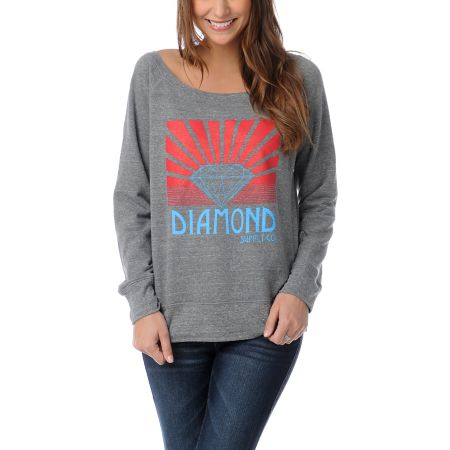 Diamond Supply Girls Shining Heather Grey Crew Neck Sweatshirt