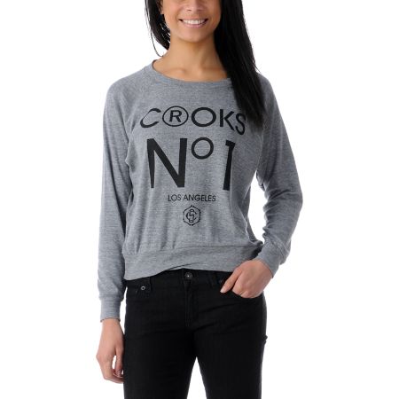 Crooks and Castles No. 1 Heather Grey Boyfriend Raglan Top