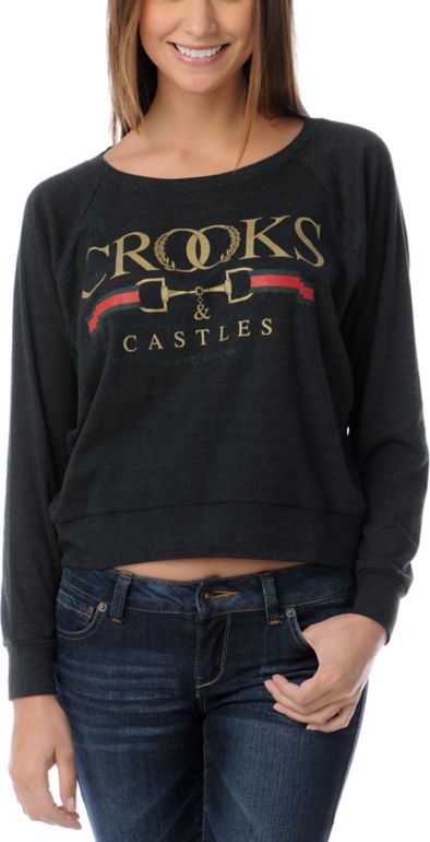 Crooks and Castles Luxe Charcoal Boyfriend Raglan Top
