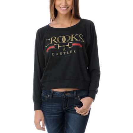 Crooks and Castles Luxe Charcoal Boyfriend Raglan Top