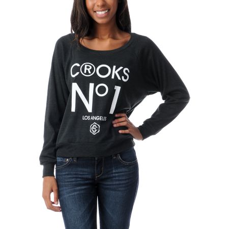 Crooks and Castles No. 1 Charcoal Boyfriend Raglan Top