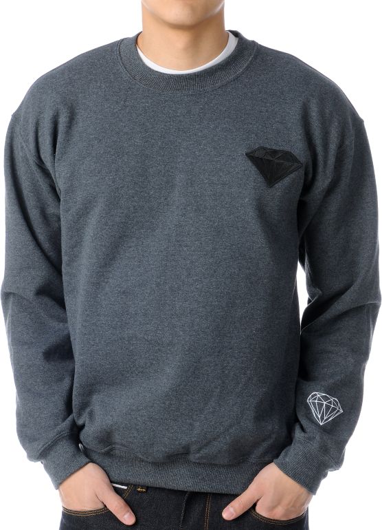 Diamond Supply Emblem Patch Charcoal Crew Neck Sweatshirt