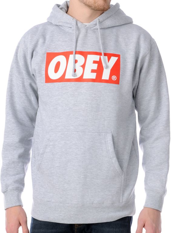 Obey Box Logo Grey Pullover Hoodie