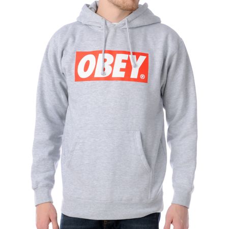 Obey Box Logo Grey Pullover Hoodie