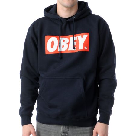 Obey Box Logo Navy Pullover Hoodie