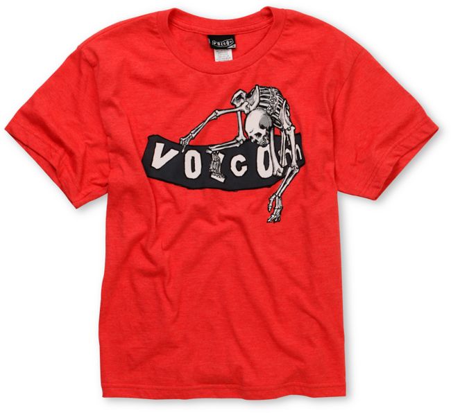 Volcom Boys Shred Pistol Heather Red Tee Shirt 