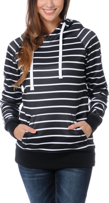 Empyre Girls Frosty Black & White Stripe Pullover Tech Fleece Jacket