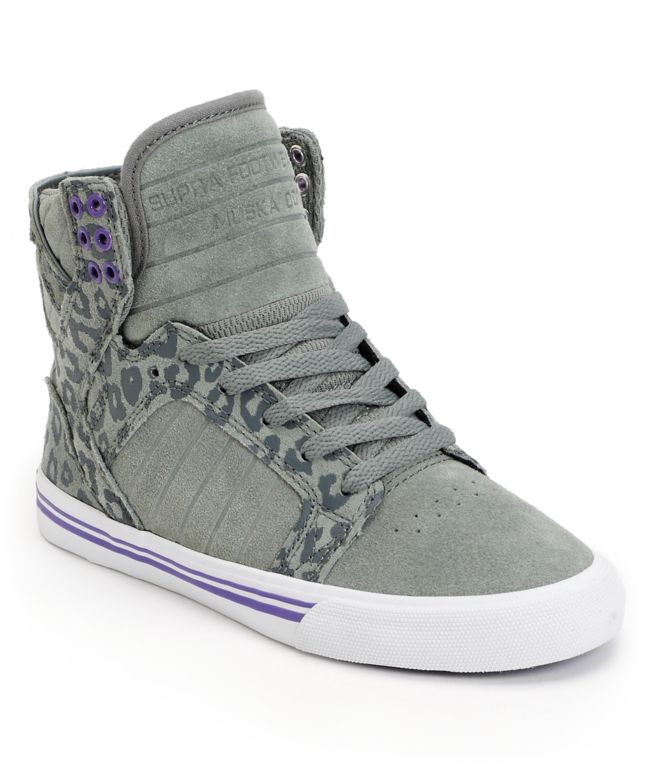Supra Womens Skytop Grey & Cheetah Print Suede Shoe