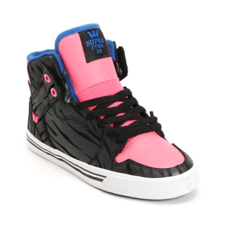 Supra Vaider Black Zebra, Pink & Royal Nubuck Girls Skate Shoe