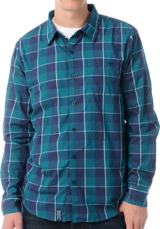 LRG 47 Long Sleeve Teal & Blue Button Up Shirt