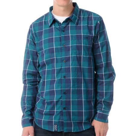 LRG 47 Long Sleeve Teal & Blue Button Up Shirt