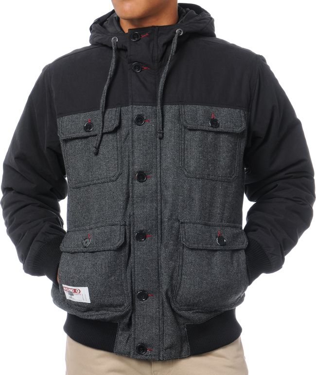 LRG Fathers Of Nature Black Herringbone Hooded Military Jacket