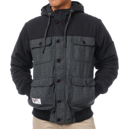 LRG Fathers Of Nature Black Herringbone Hooded Military Jacket