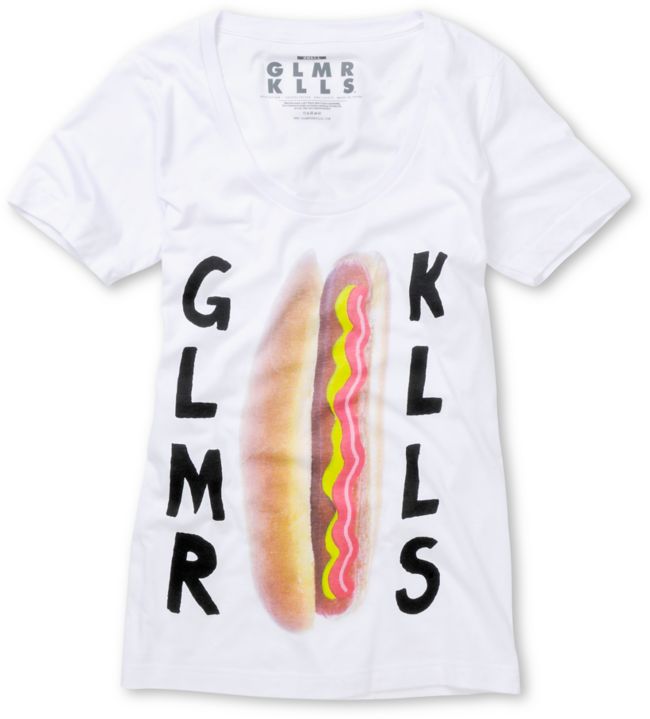 Glamour Kills Hot Diggity White Scoop Neck Tee Shirt