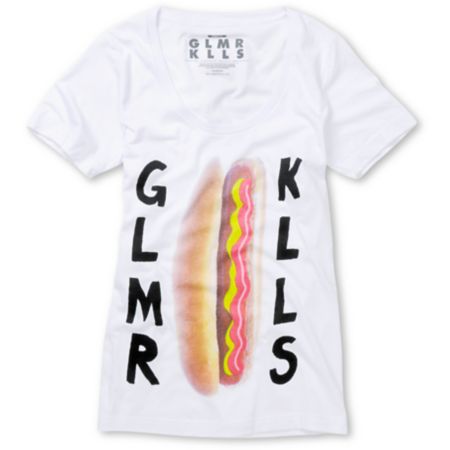 Glamour Kills Hot Diggity White Scoop Neck Tee Shirt
