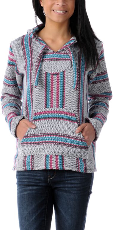 Senor Lopez Grey, Turquoise, & Pink Girls Poncho