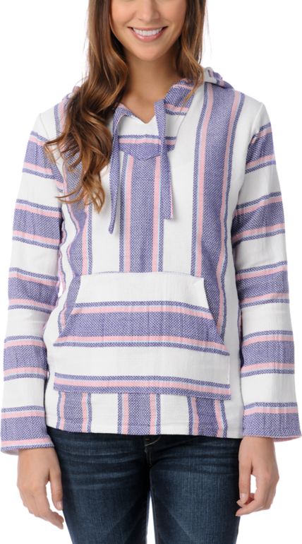 Senor Lopez Girls White Purple & Pink Light Weight Baja Poncho