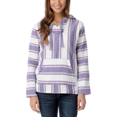 Senor Lopez Girls White Purple & Pink Light Weight Baja Poncho