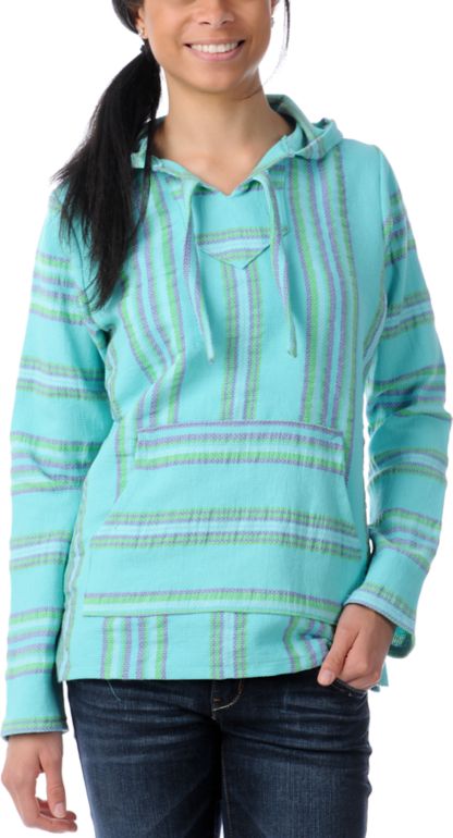Senor Lopez Turquoise, Pink & Green Light Weight Baja Poncho
