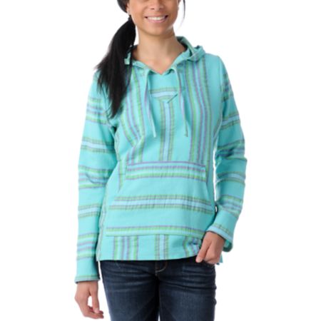 Senor Lopez Turquoise, Pink & Green Light Weight Baja Poncho