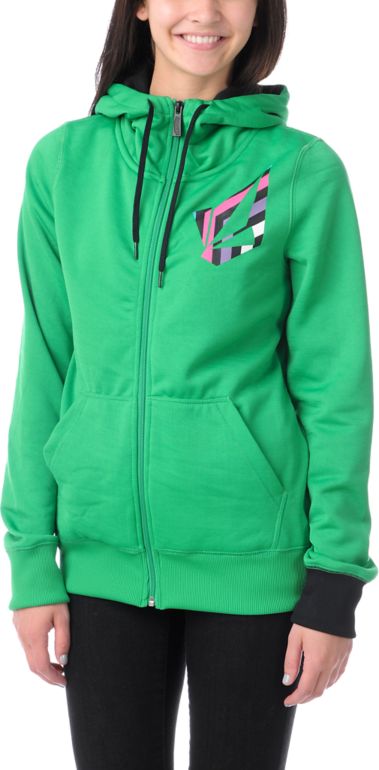 Volcom Girls Jubaea Green Full Zip Tech Fleece Jacket