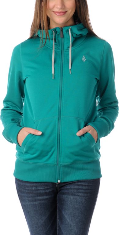 Volcom Girls Carpel 2013 Teal Full Zip Tech Fleece Jacket