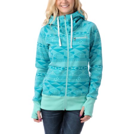 Billabong Girls Little Bit Teal Full Zip Tech Fleece Jacket