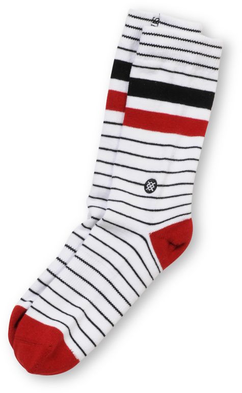 Stance Triton White, Black, & Red Striped Crew Socks
