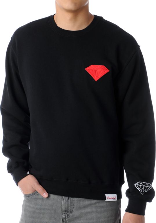 Diamond Supply Emblem Patch Black Crew Neck Sweatshirt