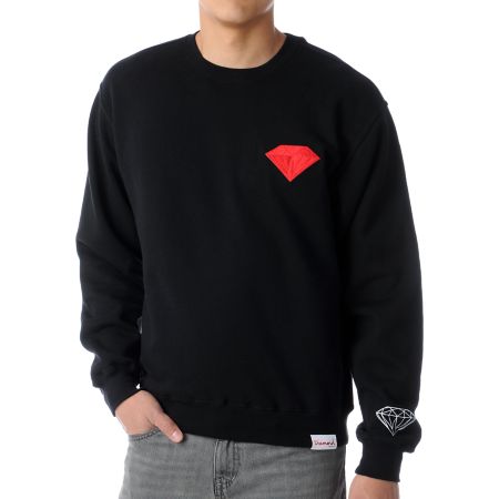 Diamond Supply Emblem Patch Black Crew Neck Sweatshirt 