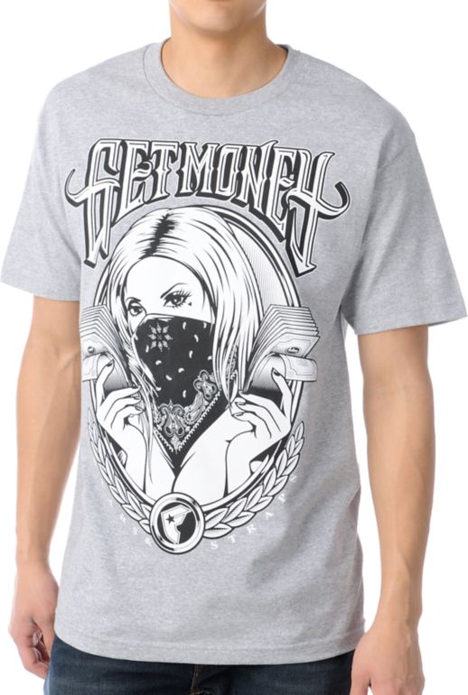 Famous Stars & Straps Cash Girl Heather Grey Tee Shirt