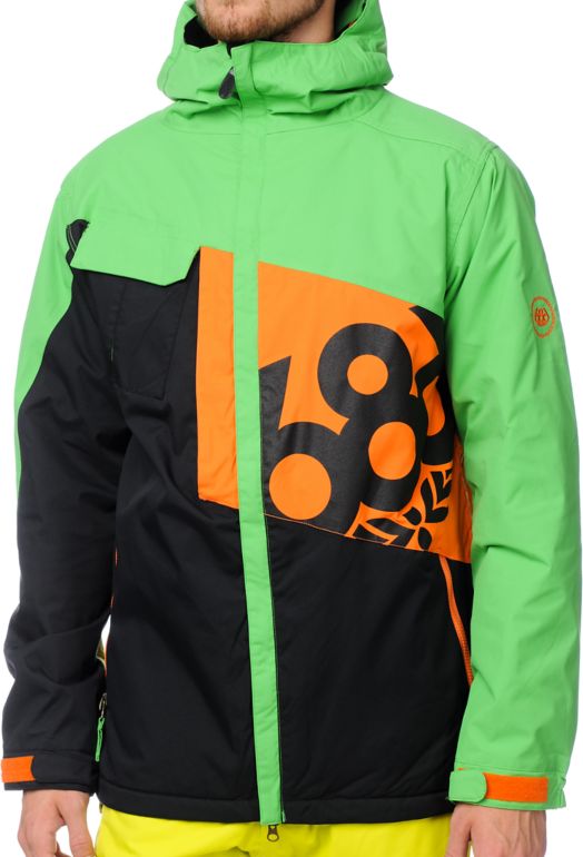 686 Iconic 8K Grass Green & Orange Snowboard Jacket