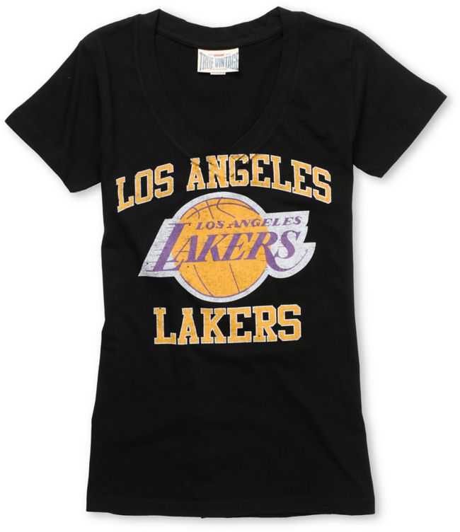 NBA Los Angeles Lakers Girls Black V-Neck Tee Shirt