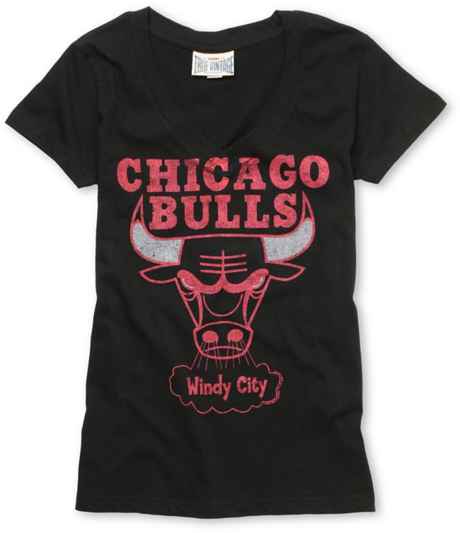 NBA Chicago Bulls Girls Black V-Neck Tee Shirt