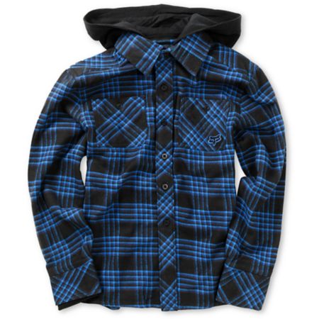 Fox Boys Radcliff Black & Blue Hooded Flannel Shirt