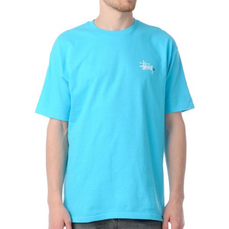 Stussy Basic Logo Turquoise Tee Shirt 