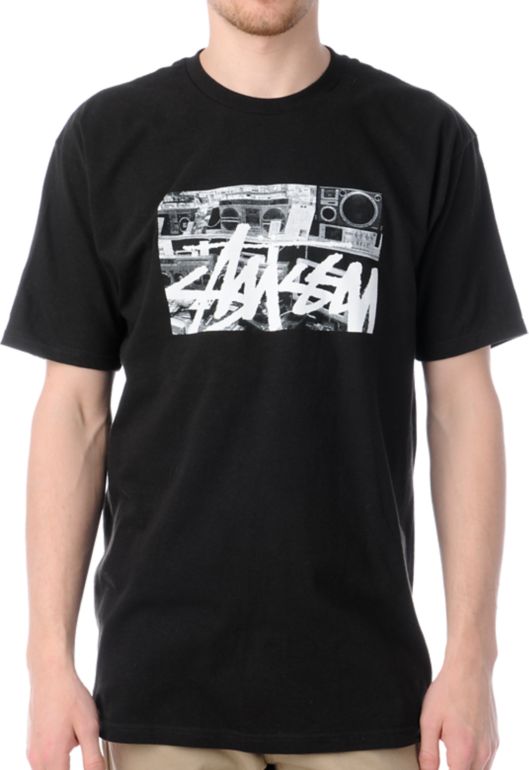 Stussy Boom Boxes Black Tee Shirt