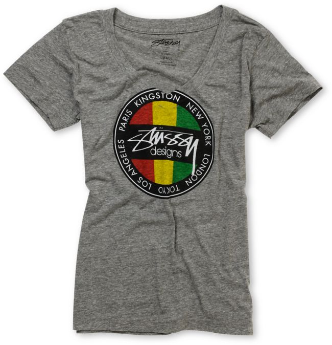 Stussy Girls Kingston Dot Rasta & Heather Grey V-Neck Tee