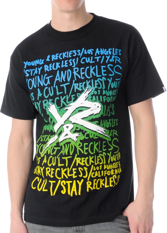 Young & Reckless Text Repeat Black Tee Shirt