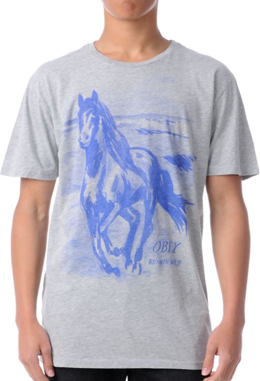 Obey Runnin Wild Heather Grey Tee Shirt