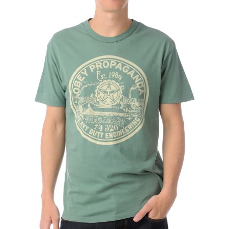 Obey Heavy Duty Engineering Green Tee Shirt 
