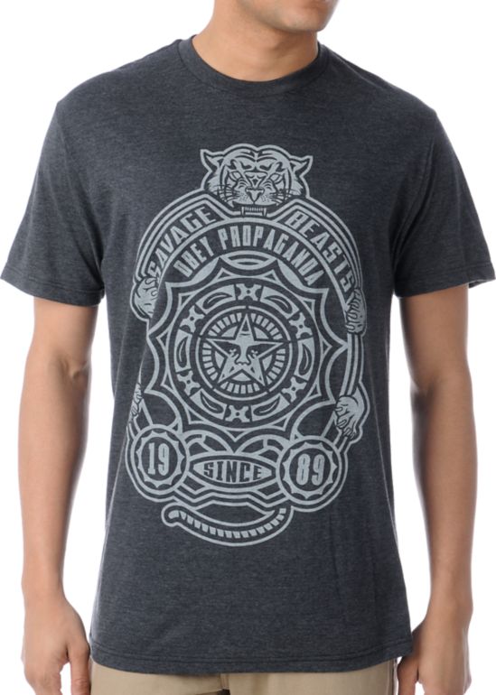 Obey Savage Beasts Charcoal Heather Tee Shirt