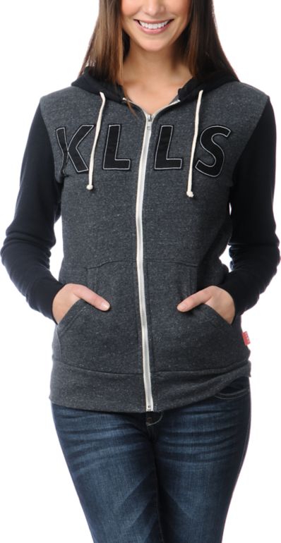 Glamour Kills Tried And true Charcoal & Black Zip Up Hoodie