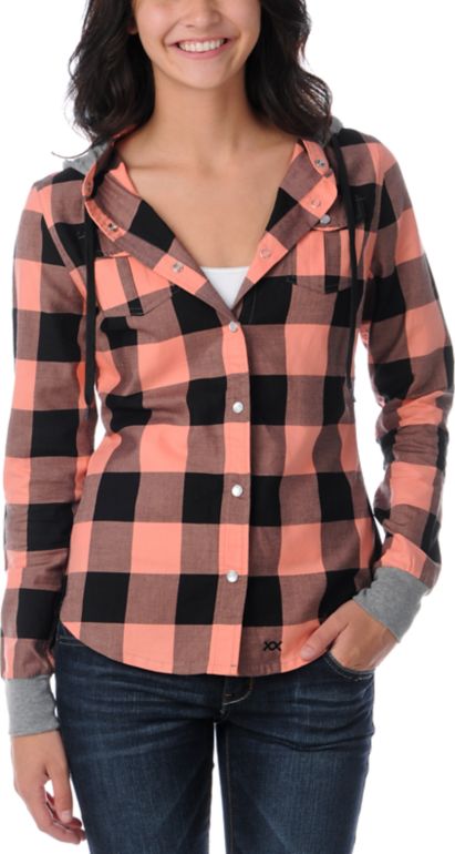 Glamour Kills The Observer Coral Plaid Hooded Shirt