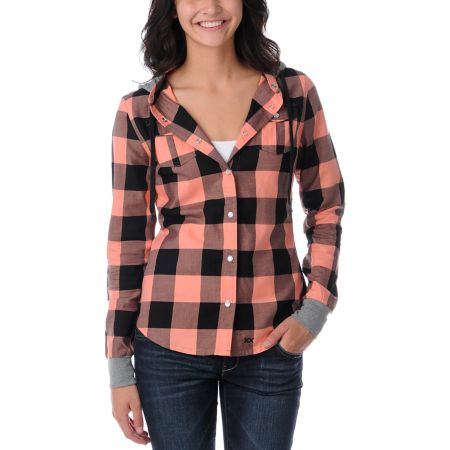 Glamour Kills The Observer Coral Plaid Hooded Shirt