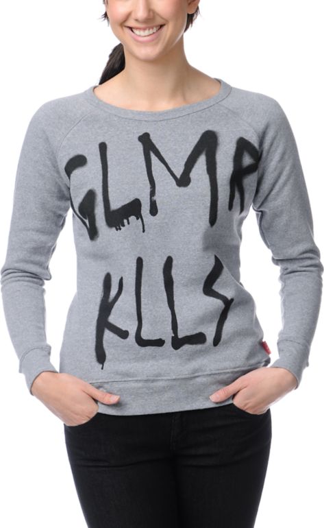 Glamour Kills Bushwicked Heather Grey Crew Neck Sweatshirt