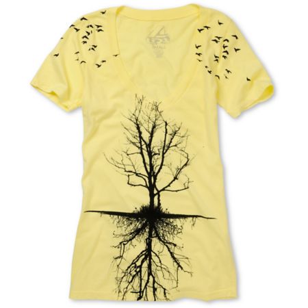 Lira Girls Tree Yellow & Black V-Neck Tee Shirt 